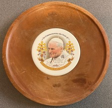 POPE JOHN PAUL II,1982 LONDON VISIT,SCOTTISH OAK AND PORCELAIN WALL PLAQUE.