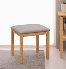 Dressing Table Stool, Solid Oak Wooden Stool with Padded Seat, Bedroom Stool