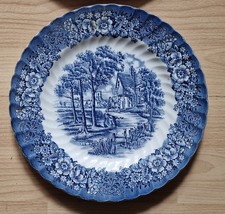 British Anchor Blue & White Ironstone China Memory Lane Dinner Plate Ribbed Rim.