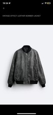 ZARA MEN’S VINTAGE-EFFECT LEATHER BOMBER JACKET - SIZE S-M - BLACK - BNWT