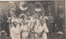 Large Brass Jazz Band Musicians Outdoor Performance Sousaphone 1920s VTG Photo