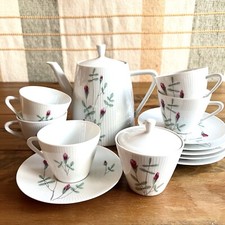 Vintage Art Deco Seltmann Weiden Bavaria Teaset ‘Monika’ Rose Pattern, 12 Pieces