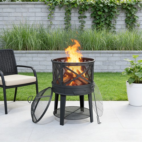 Wood burning fire pit - burning,