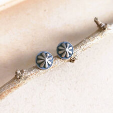 Oxidized 925 Sterling Silver Tiny Concho Small Stud Earrings Southwestern Unique