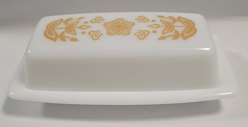 Vintage pyrex butter dish - dish, gold