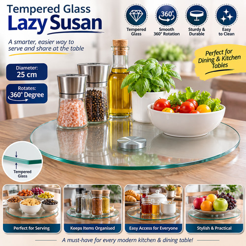25cm tempered glass lazy susan - tempered,