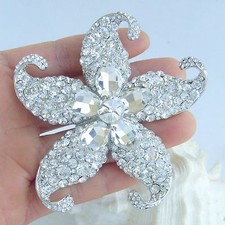 Wedding 3.15" Starfish Brooch Pin Pendant Clear Rhinestone Crystal EE04824C6