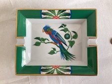 HERMES rare connoisseur's Parakeet Large Cigar Ashtray gilded edges Collectable