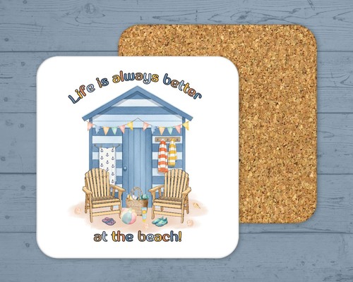 Beach hut coaster - beach,