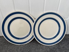 Staffordshire Chef Ware Blue White Striped 10” Plates X2