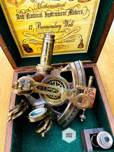 Antique brass sextant with - sextant,