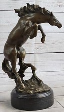 Rearing Horse Bronco Stallion Bronze Statue Sculpture Figure Marble Base 12" x 9