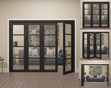 Internal Bifold Doors Black Contemporary Style 4 Lite Clear Glass - Pre-finished