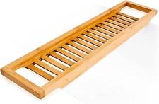 Bamboo Caddy Organizer Wooden Bath Tub Rack Holder Bathroom Shelf (Natural)