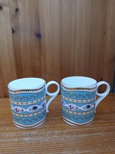 2 x Wedgwood Floral Brocade gold color edge Fine English Bone China Mugs