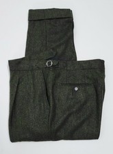 NWOT NEW $208 Spier & Mackay Green Tweed Herringbone Wool Side Buckle Pants 36"