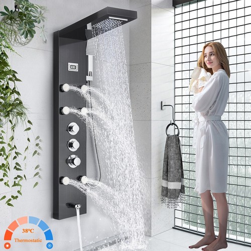 Black thermostatic shower - black,