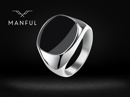 Onyx silver signet ring - onyx,