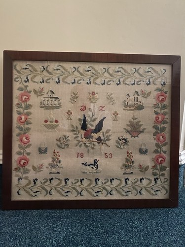 Sampler dated 1853 framed - framed, and