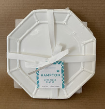 Two’s Company Hampton White Octagon Bamboo Appetizer 8" Ceramic Plates Set of 4