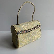 Lulu Guinness hand bag VGC cute boxy clutch retro brocade beaded damask gold