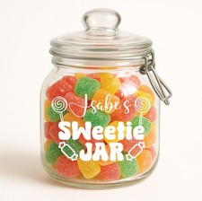 Personalised Sweet Jar Vinyl Sticker Treats Christmas Sweetie Toffee Valentines