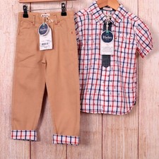 Hatley Shirt & Trousers Outfit Boys Age 3 Years BNWT Retro Nautical Khakis