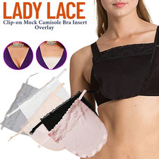 Lady Lace Clip-on Mock Camisole Bra Insert Overlay Modesty Panels for Low Cut Up