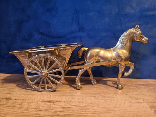 Antique brass horse and cart - and,