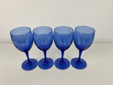 Vintage 4 x Luminarc France Stamped Cobalt Bristol Blue Wine Water Glasses 