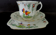 Vintage Art Deco china tea set trio. Salisbury China. Tulips.Raised Enamel. 8894