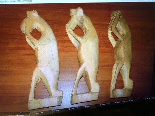 Antique wood curved three - wood, "three