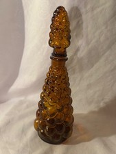 Vintage Retro Amber Glass Genie Bottle W Stopper. Grape/Bobble Empoli STYLE. VGC