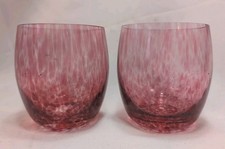 Cranberry Speckled Glass Stemless Wine Glasses 3 3/4in Set of 2 Vintage 