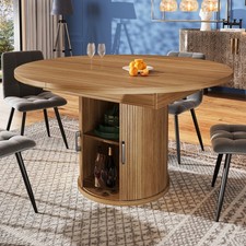 Extendable Round Dining Table with 4 Chairs Set Wood Kitchen Oval Storage Table