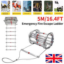 Emergency Fire Escape Ladder Soft Rope to Deploy W/ Hooks 5m Rescue Equipment UK