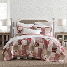 Laura Ashley Cotton Quilt & Sham Sets (Celipatchwork-Cranberry/Biscuit)
