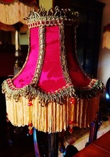 "Vintage" Victorian style glass beaded lampshade. Ruby red damask  9"