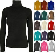 Women's Long Sleeve Polo Neck Turtle Roll Ladies High Neck Jumper Top Sizes 8-26