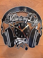 Music Themed Laser Cut Vinyl LP Wall Clock With White Backboard 304mm Diameter