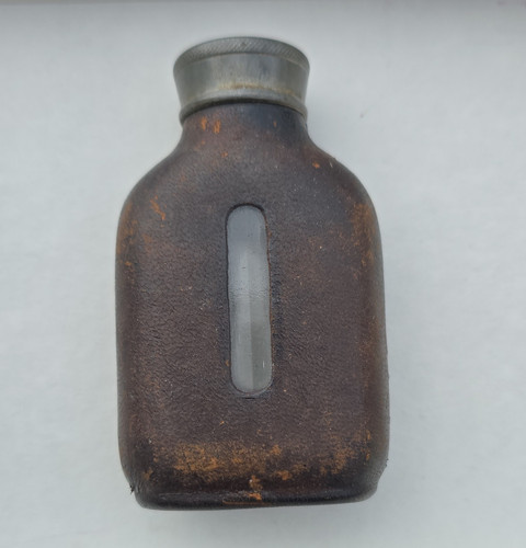 Vintage leather covered metal - vintage, leather-covered