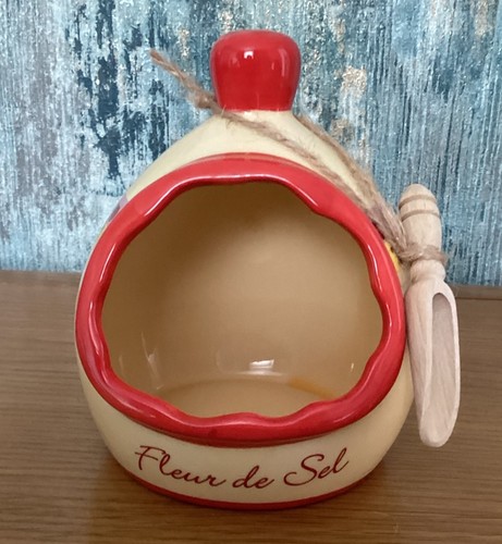 Salt pig and wooden spoon - salt,