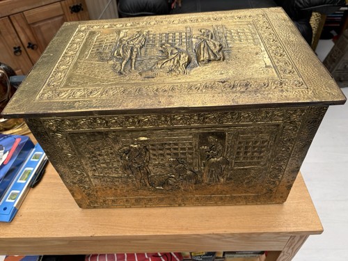 Vintage embossed brass wood - brass,