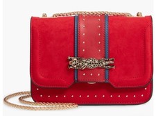 Topshop Red Navy Faux Suede Panther Crossbody Chain Strap Handbag Shoulder Bag