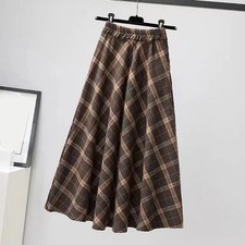 Elastic Waist Plaid Long Skirt