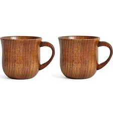 2PCS Wooden Cup Wood Coffee Tea Beer Juice Milk Water Mug Wooden Coffee Cup UK