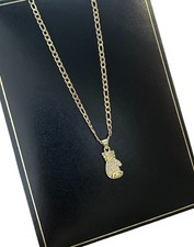 9ct Gold Boxing Glove Pendant Necklace 45cm Figaro Chain Cz Stones Gold Filled