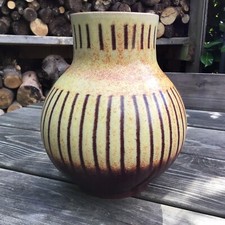 Old Vintage Retro Modernist Wheel Thrown Studio Pottery Vase - Burgundy & Browns