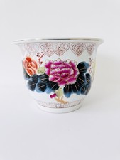 Vintage large Chinese hand painted indoor planter 7.5in oriental plant pot