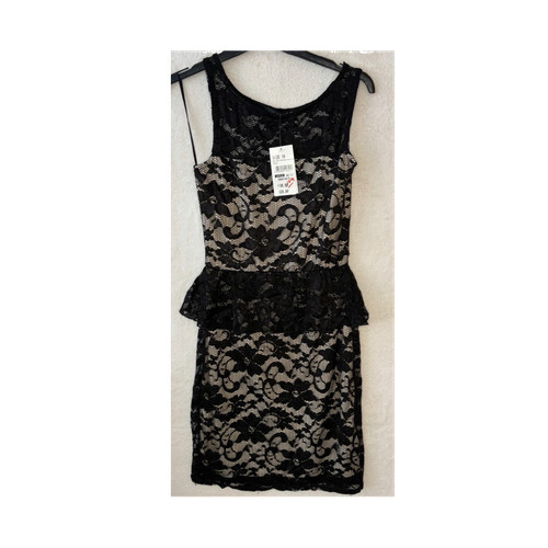 Quiz black beige lace peplum - black,